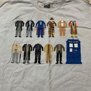 Dr Who 2012 T-Shirt 11 Doctors Outfit Wardrobe History Blue Men's Size 2X